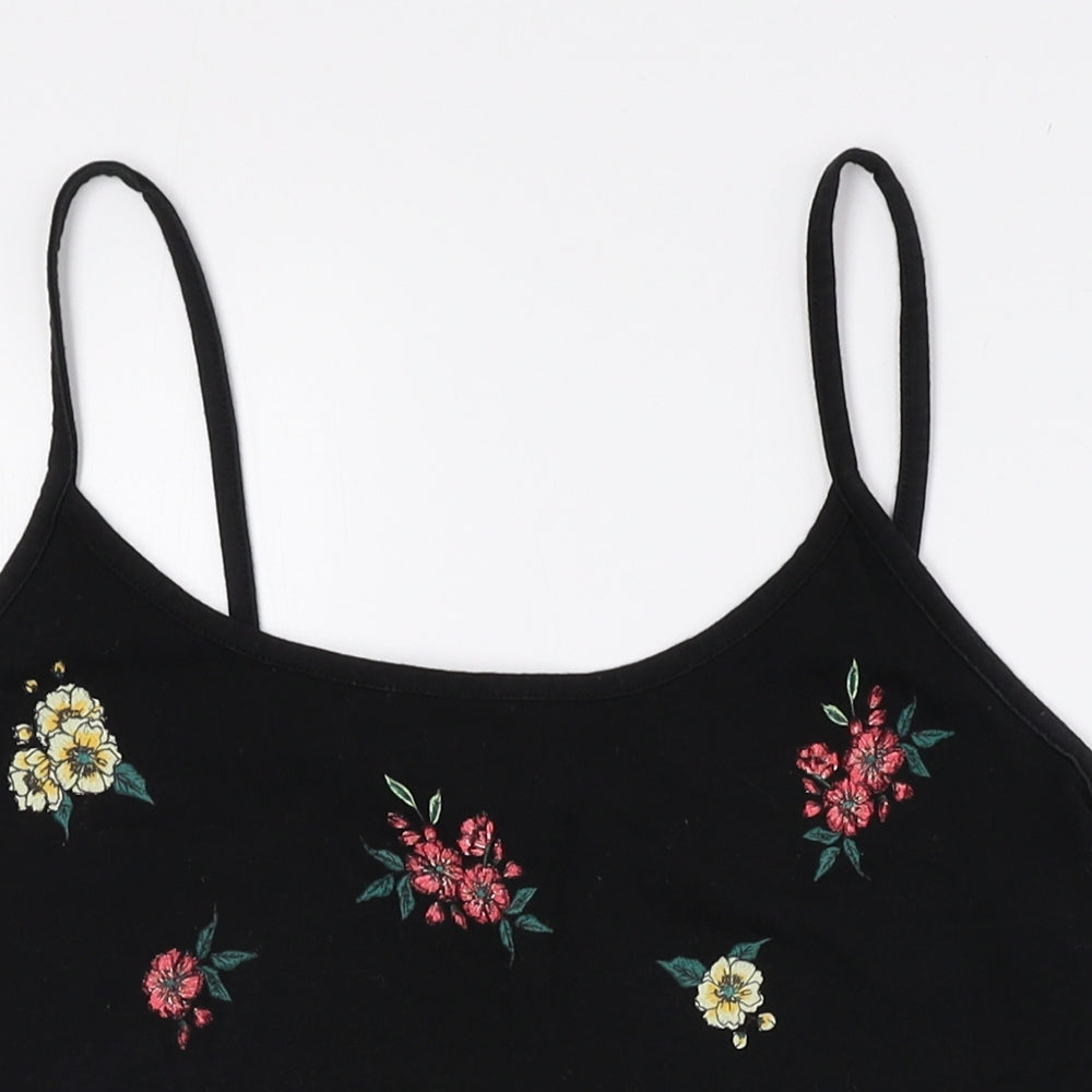 New Look Womens Multicoloured Floral Cotton Cropped T-Shirt Size 12 Crew Neck - Lace edging