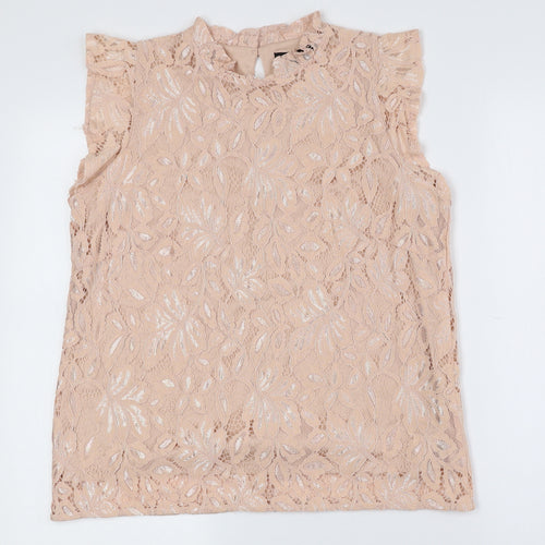 Atmosphere Womens Pink Floral Nylon Basic Tank Size 12 High Neck - Lace