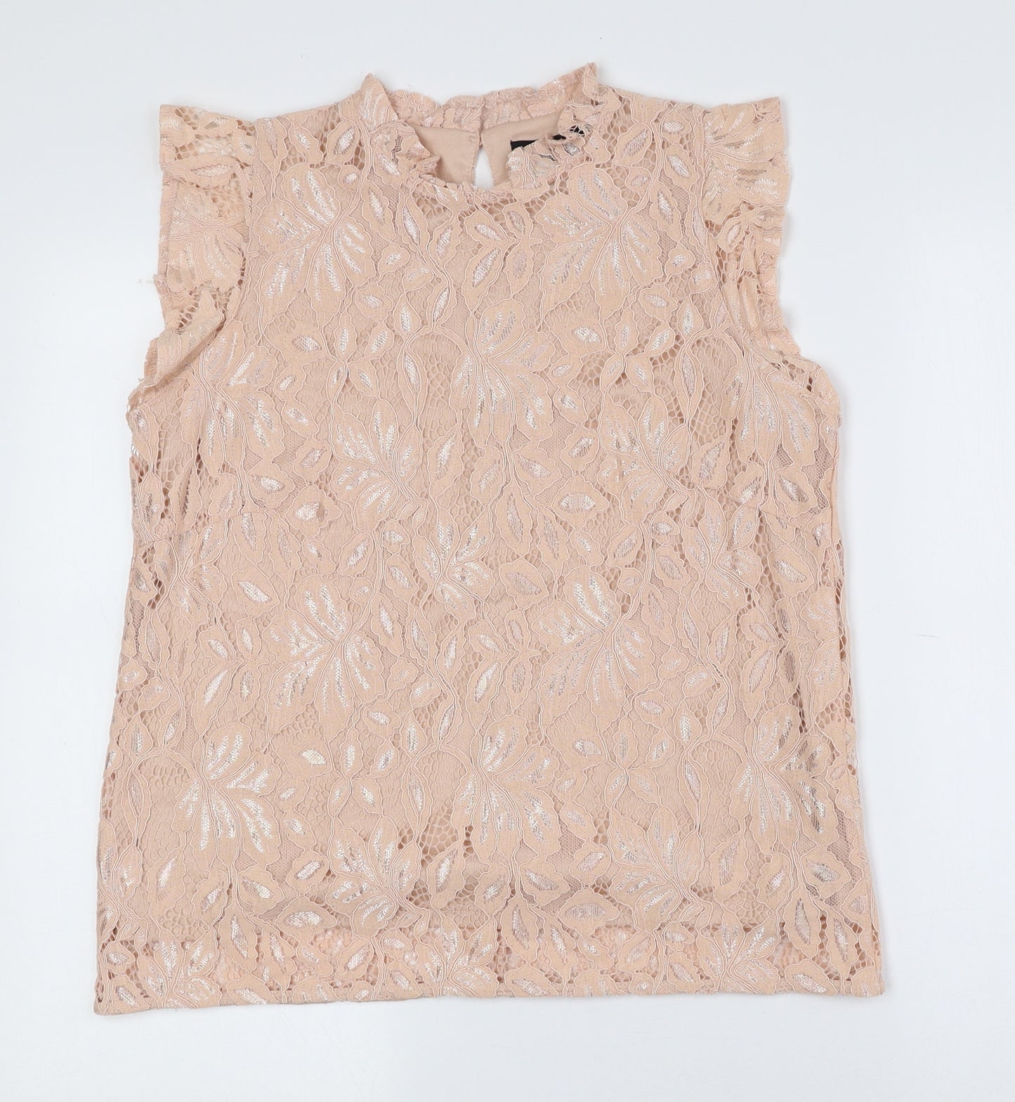Atmosphere Womens Pink Floral Nylon Basic Tank Size 12 High Neck - Lace