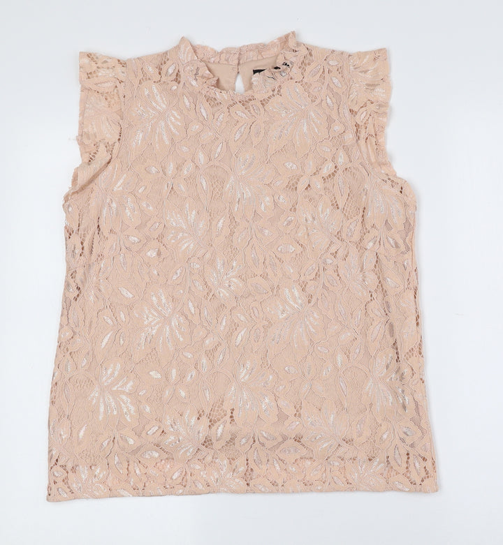 Atmosphere Womens Pink Floral Nylon Basic Tank Size 12 High Neck - Lace