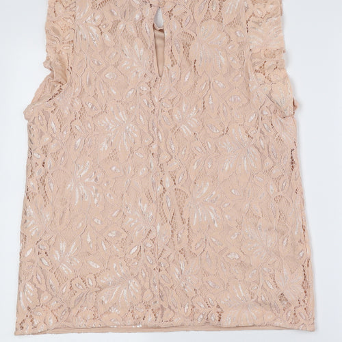 Atmosphere Womens Pink Floral Nylon Basic Tank Size 12 High Neck - Lace