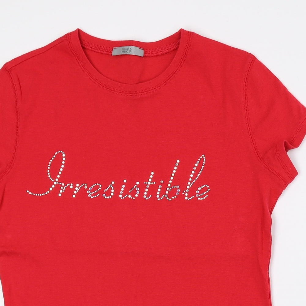 Marks and Spencer Womens Red 100% Cotton Basic T-Shirt Size 14 Crew Neck - Irresistible