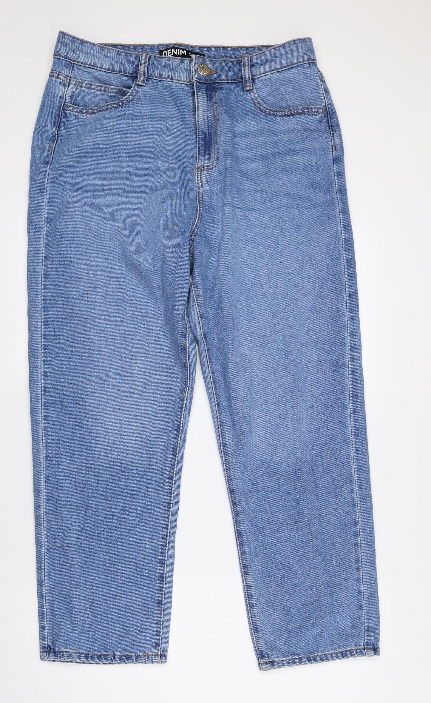 George Womens Blue Cotton Wide-Leg Jeans Size 14 L25.5 in Regular Zip