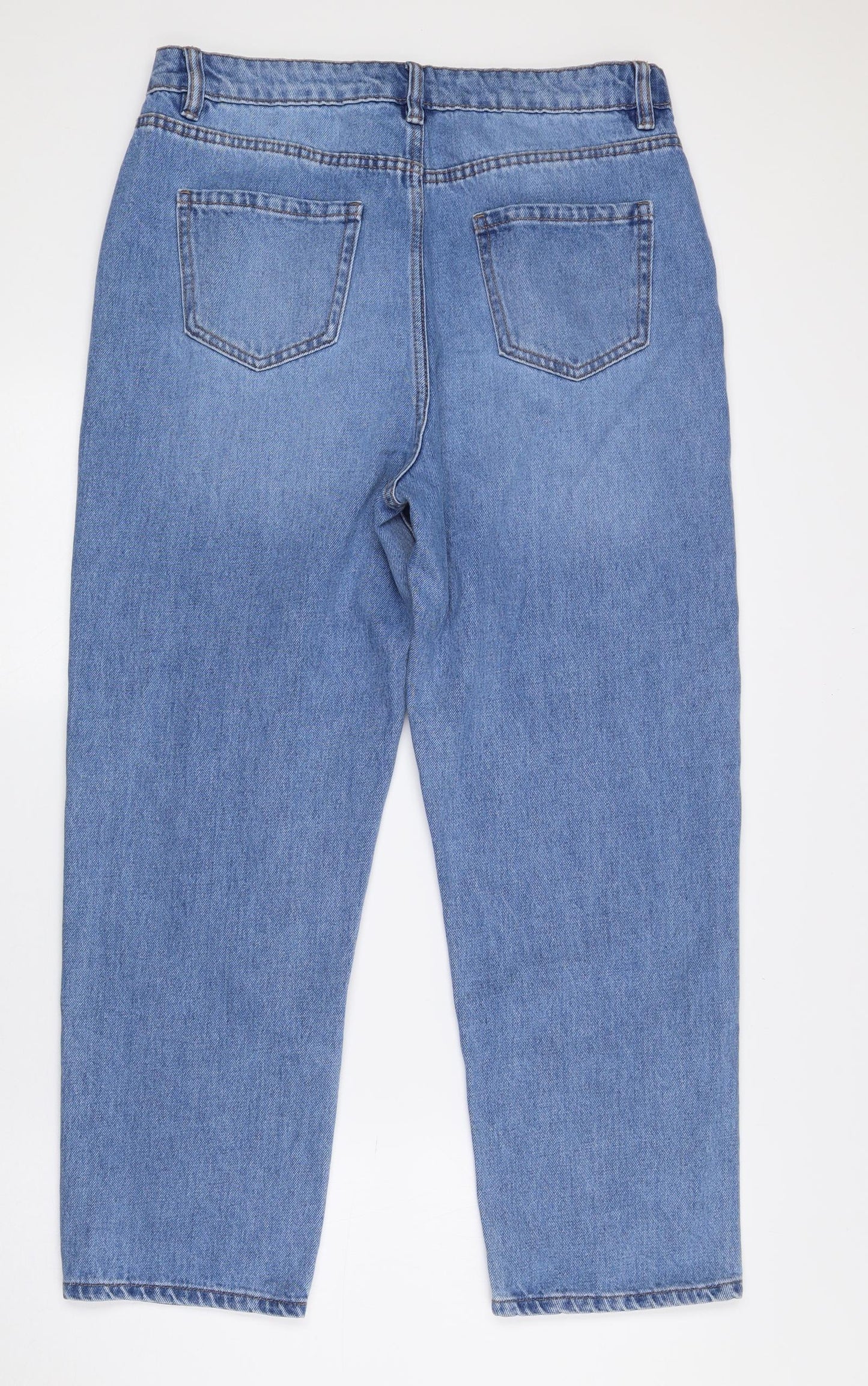George Womens Blue Cotton Wide-Leg Jeans Size 14 L25.5 in Regular Zip