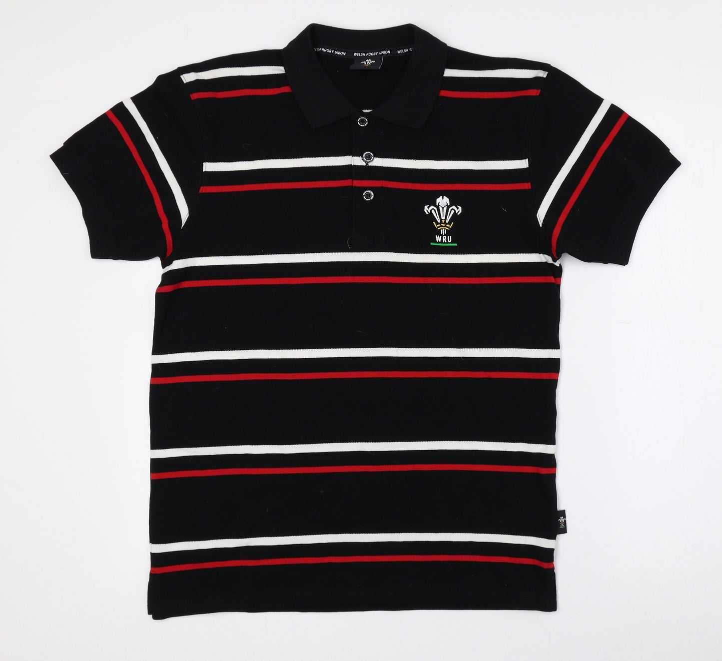 Welsh Rugby Union Mens Multicoloured Striped 100% Cotton Polo Size S Collared Button - Rugby