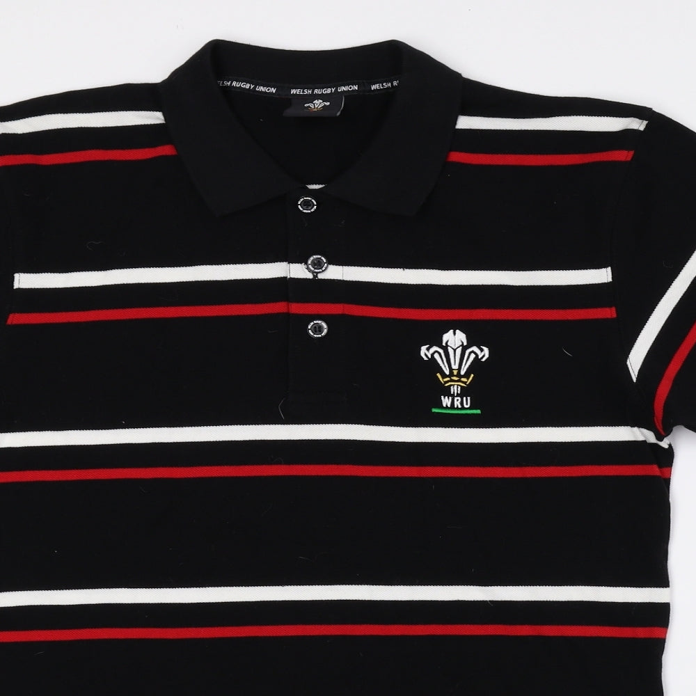 Welsh Rugby Union Mens Multicoloured Striped 100% Cotton Polo Size S Collared Button - Rugby