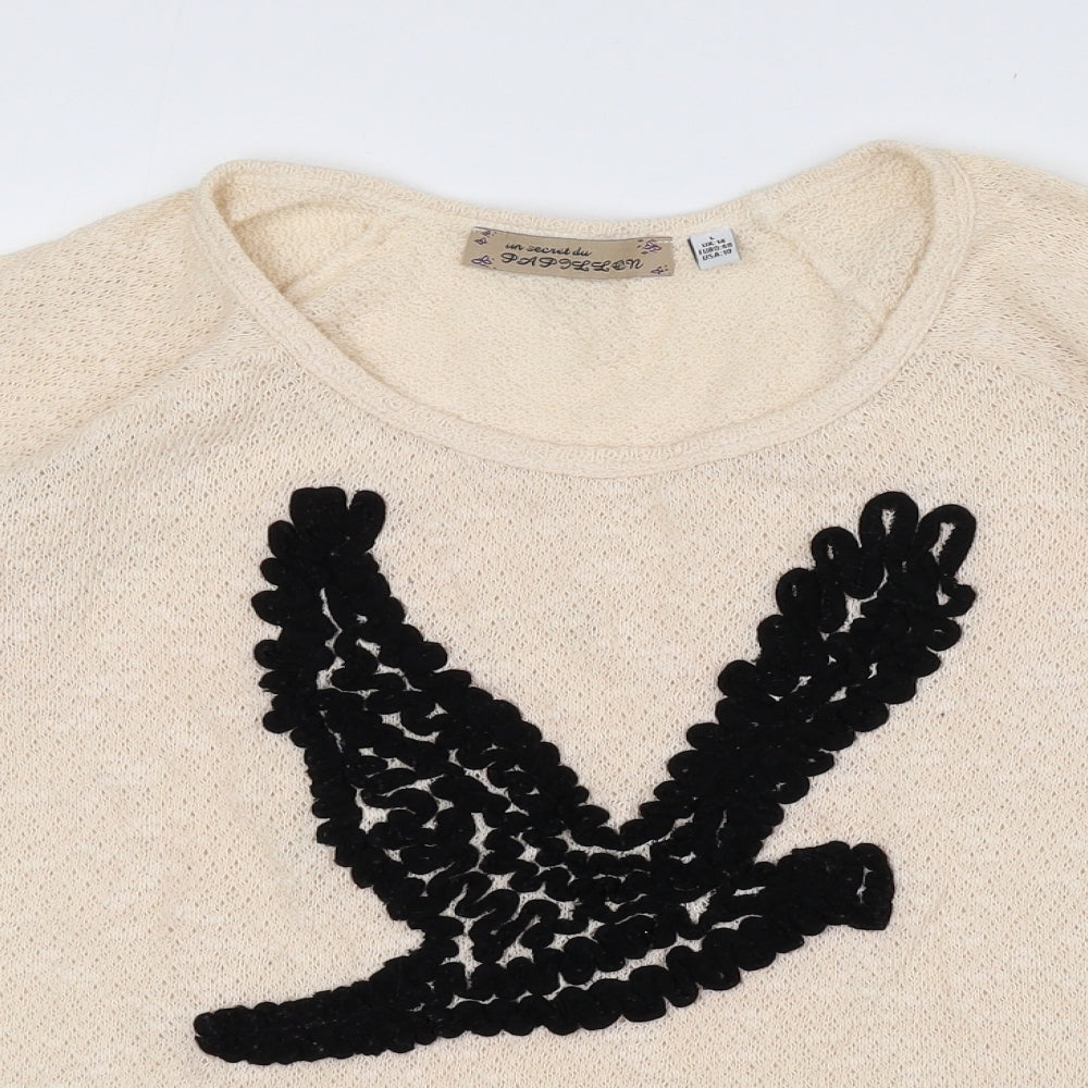Papillon Womens Pink 100% Cotton Basic T-Shirt Size L Crew Neck - Asymmetrical bottom. Bird