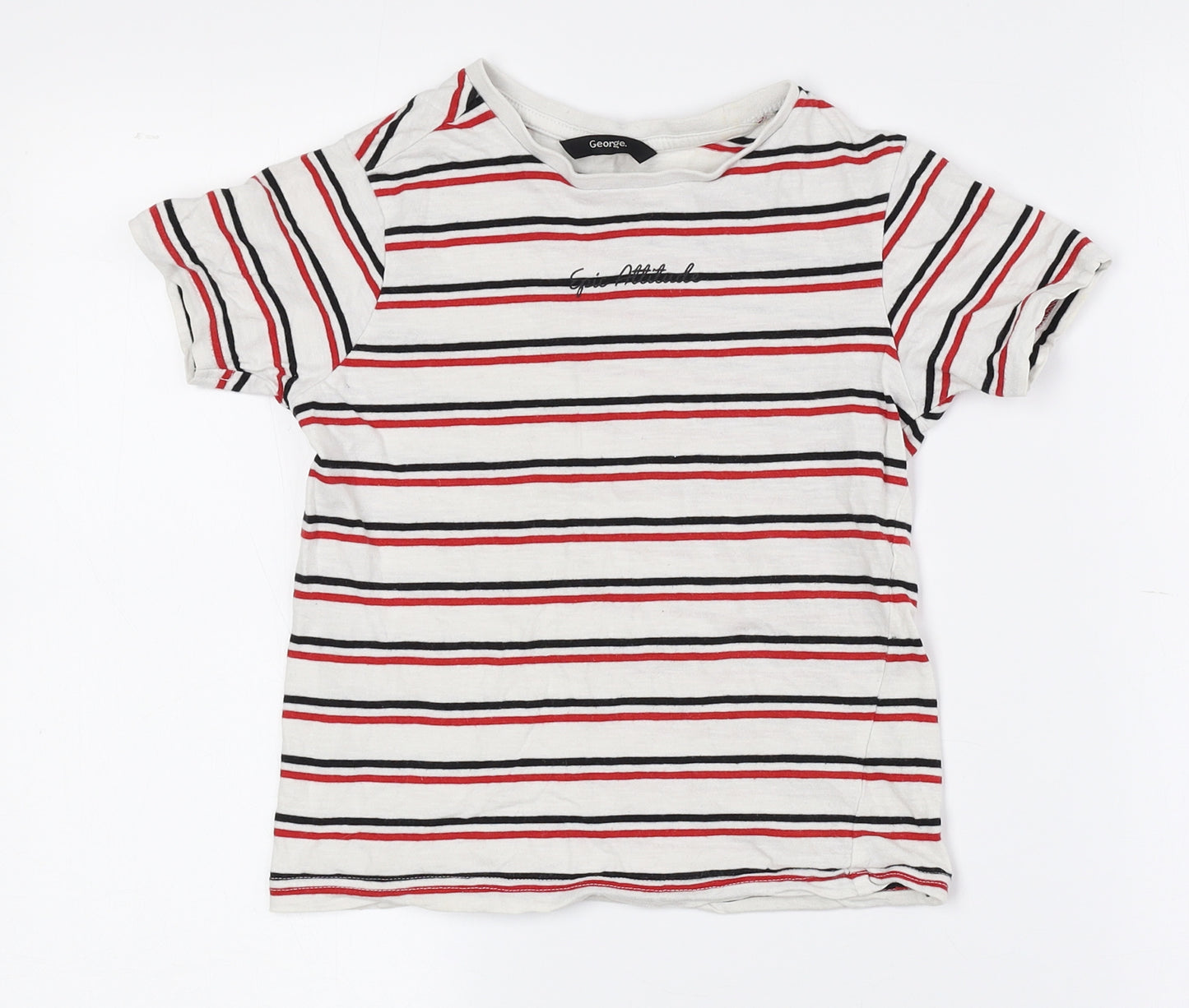 George Boys Multicoloured Striped 100% Cotton Basic T-Shirt Size 5-6 Years Crew Neck Pullover - Epic Attitude