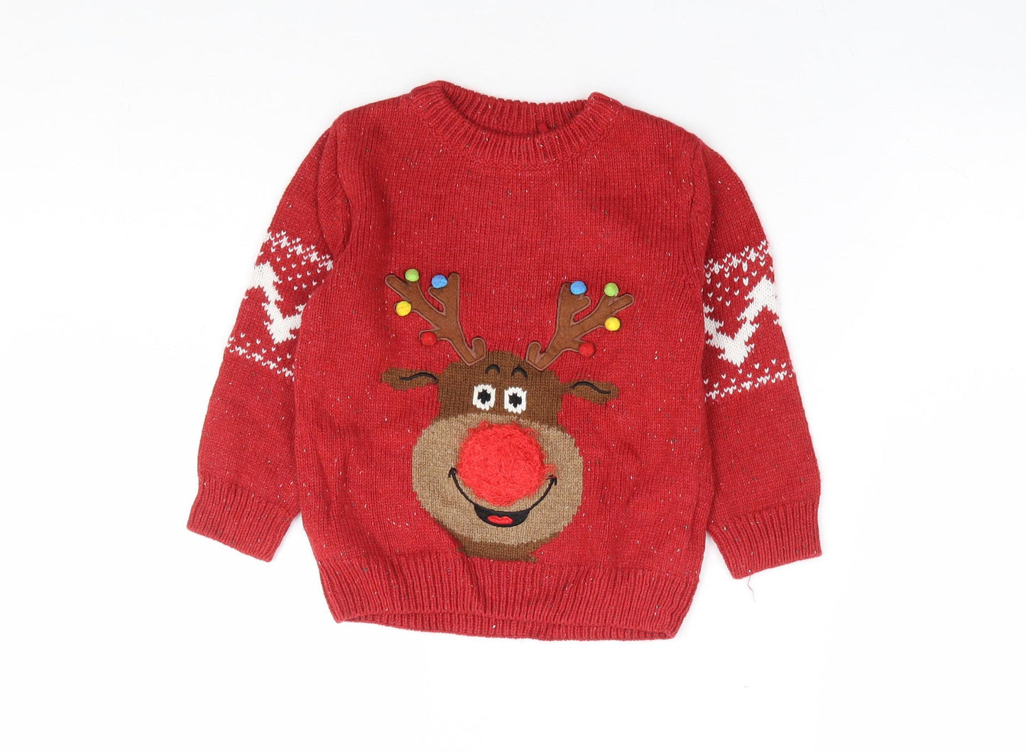 NEXT Boys Red Acrylic Pullover Jumper Size 18-24 Months Pullover - Christmas Reindeer