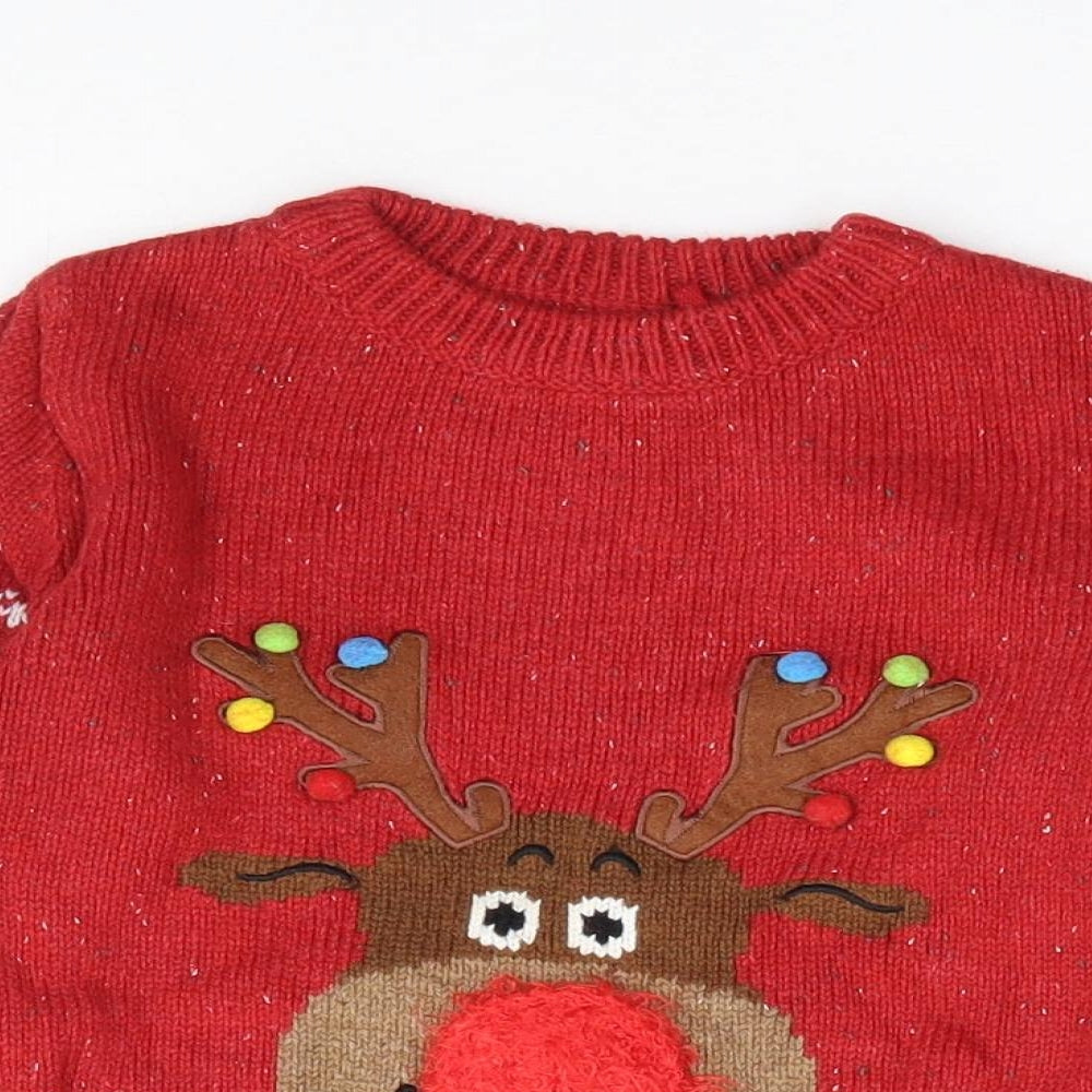 NEXT Boys Red Acrylic Pullover Jumper Size 18-24 Months Pullover - Christmas Reindeer