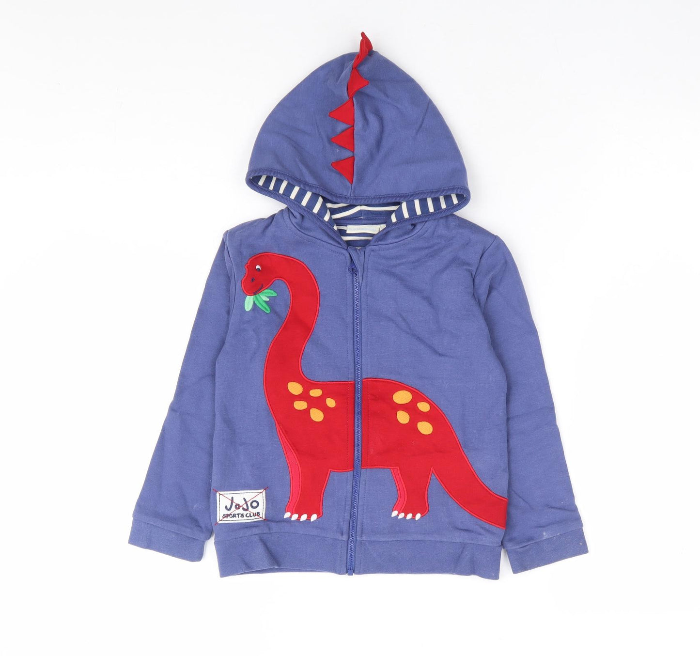 JoJo Maman Bébé Boys Blue 100% Cotton Full Zip Hoodie Size 2-3 Years Zip - Dinosaur
