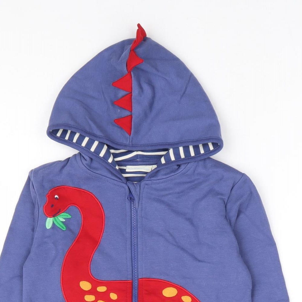 JoJo Maman Bébé Boys Blue 100% Cotton Full Zip Hoodie Size 2-3 Years Zip - Dinosaur