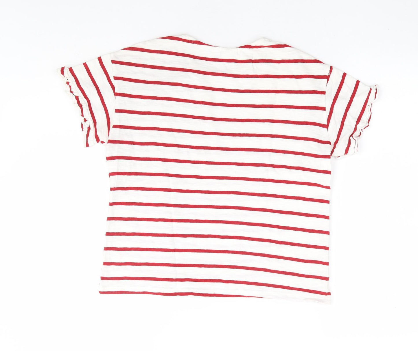 Zara Girls Red Striped Polyester Basic T-Shirt Size 11-12 Years Round Neck Pullover