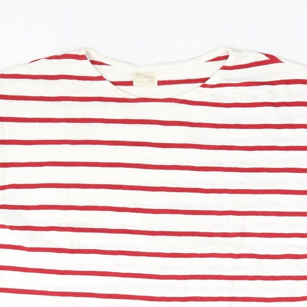 Zara Girls Red Striped Polyester Basic T-Shirt Size 11-12 Years Round Neck Pullover