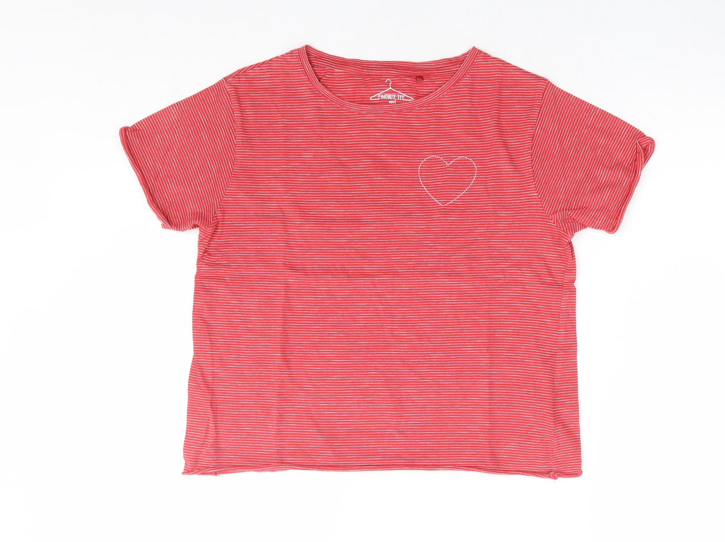 NEXT Girls Red Striped 100% Cotton Basic T-Shirt Size 12 Years Round Neck Pullover - Heart