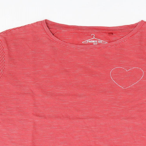 NEXT Girls Red Striped 100% Cotton Basic T-Shirt Size 12 Years Round Neck Pullover - Heart