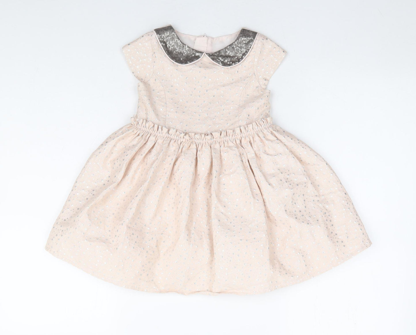 Dunnes Stores Girls Pink Geometric Polyester Fit & Flare Size 2-3 Years Collared Zip - Star Print