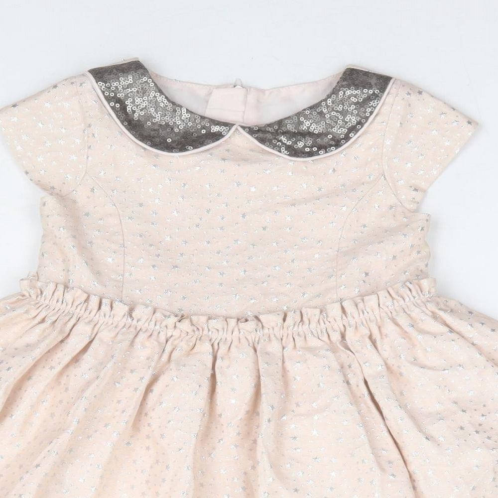 Dunnes Stores Girls Pink Geometric Polyester Fit & Flare Size 2-3 Years Collared Zip - Star Print