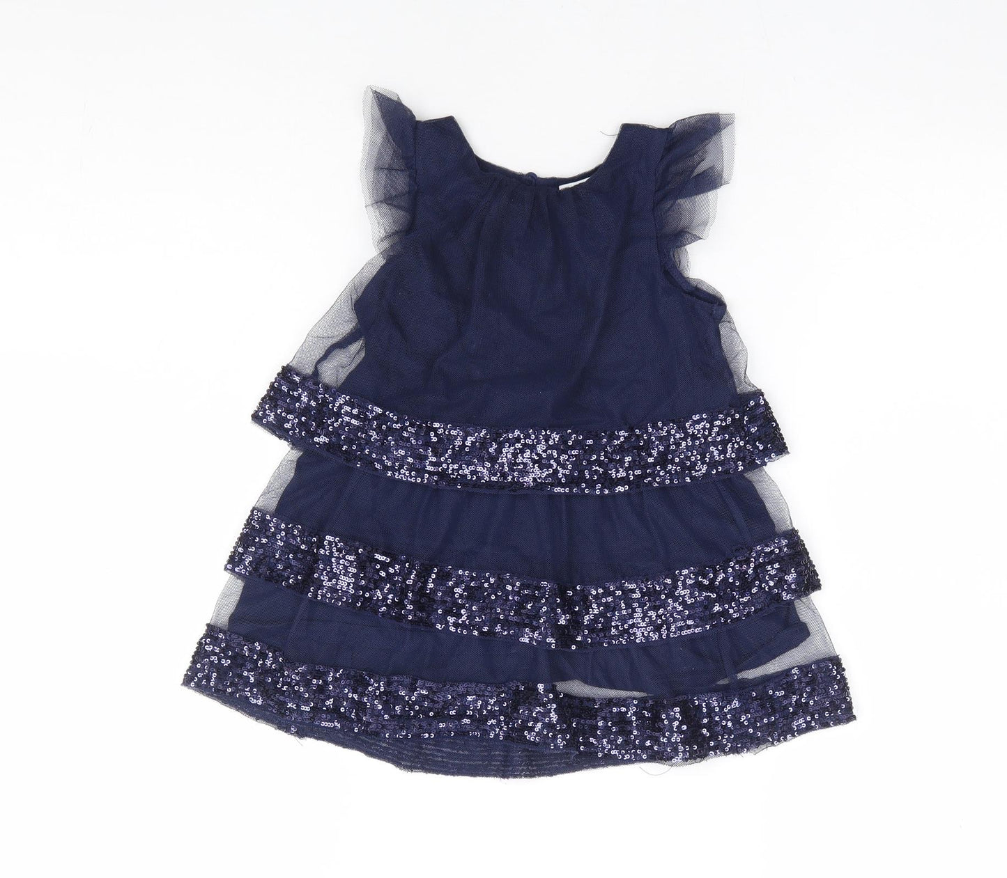 F&F Girls Blue Polyester A-Line Size 3-4 Years Round Neck Button - Tiered