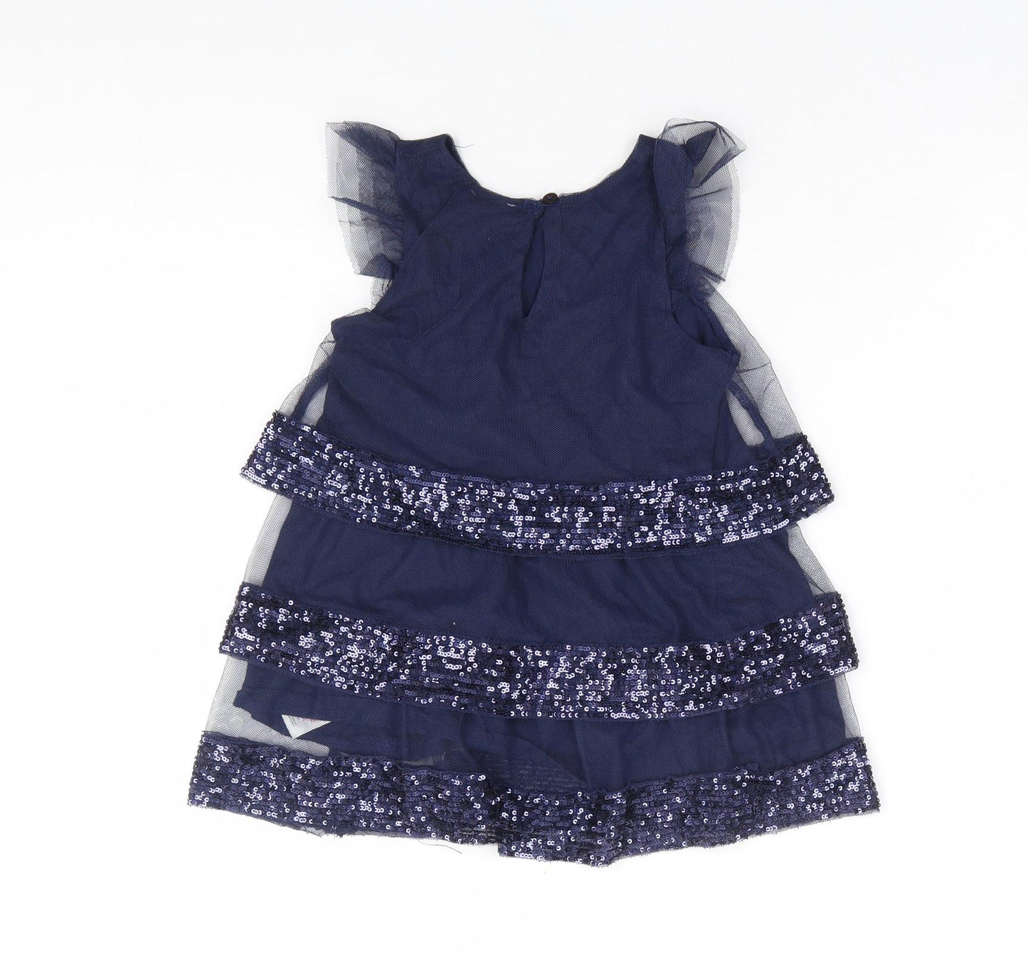 F&F Girls Blue Polyester A-Line Size 3-4 Years Round Neck Button - Tiered