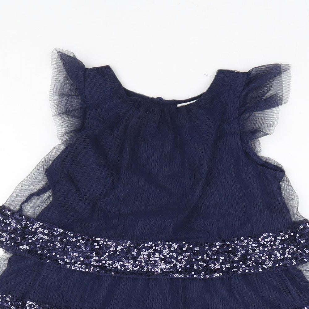 F&F Girls Blue Polyester A-Line Size 3-4 Years Round Neck Button - Tiered