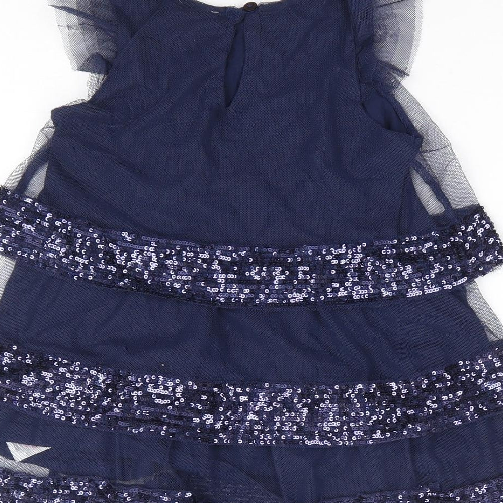 F&F Girls Blue Polyester A-Line Size 3-4 Years Round Neck Button - Tiered