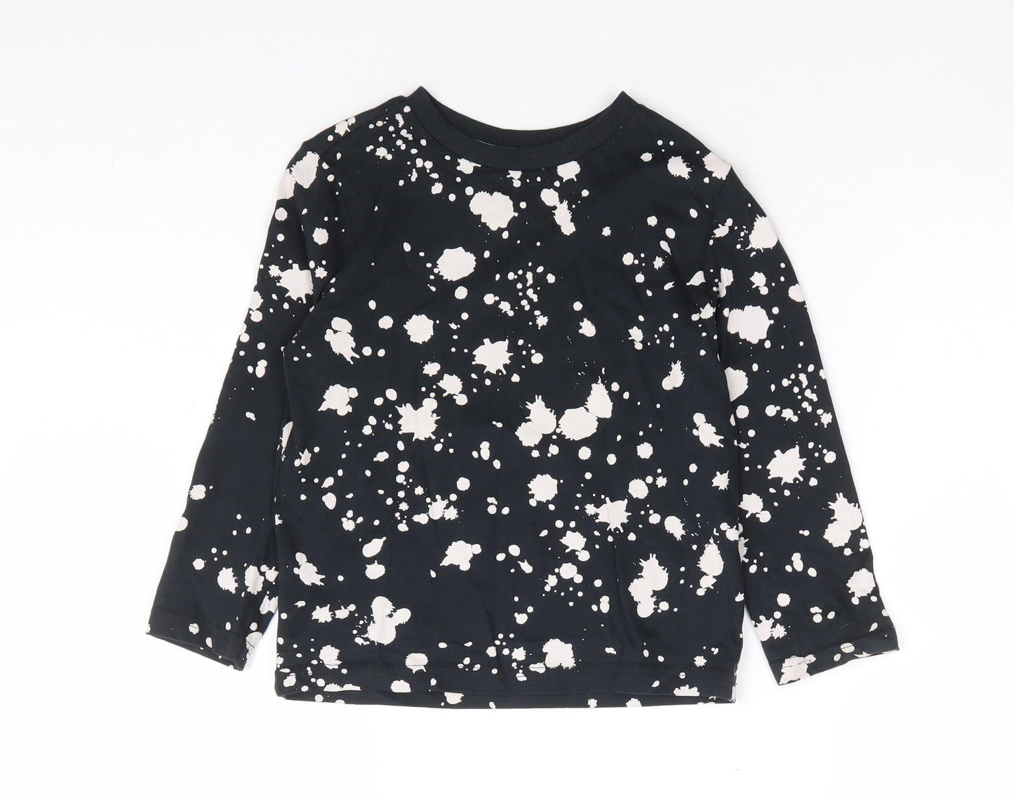 F&F Boys Black Geometric Cotton Basic T-Shirt Size 4-5 Years Round Neck Pullover - Paint Splatter Print