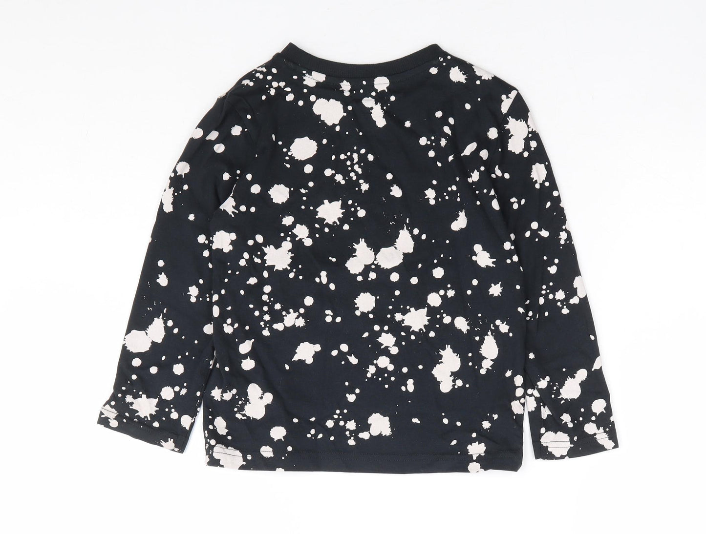 F&F Boys Black Geometric Cotton Basic T-Shirt Size 4-5 Years Round Neck Pullover - Paint Splatter Print