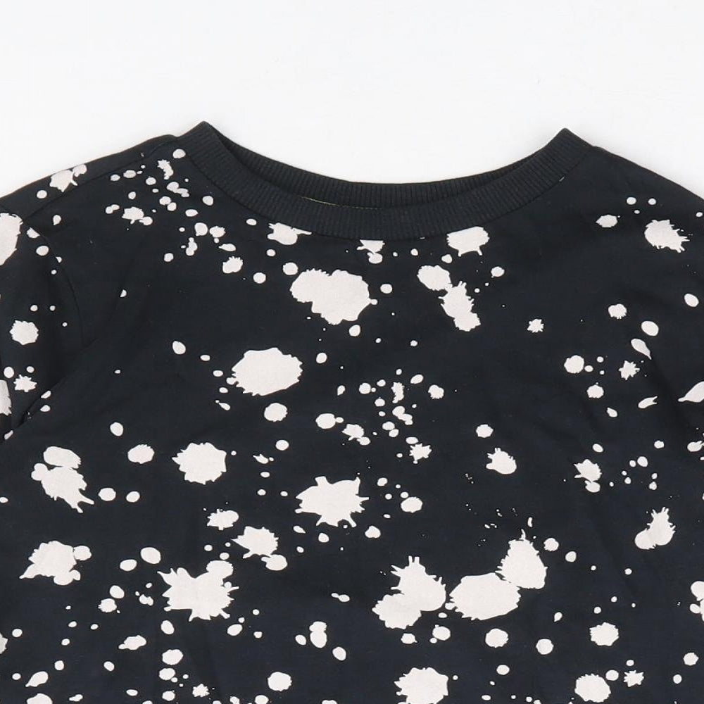 F&F Boys Black Geometric Cotton Basic T-Shirt Size 4-5 Years Round Neck Pullover - Paint Splatter Print