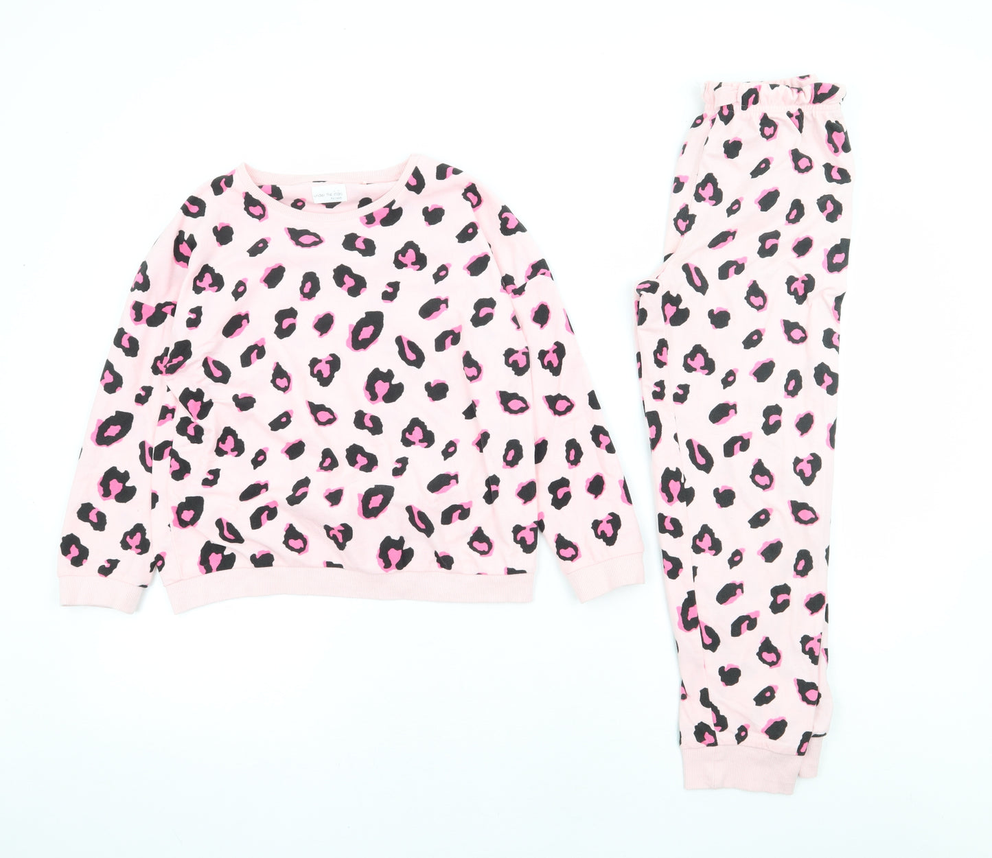 NEXT Girls Pink Animal Print Polyester Top Pyjama Set Size 9 Years Pullover - Leopard Print