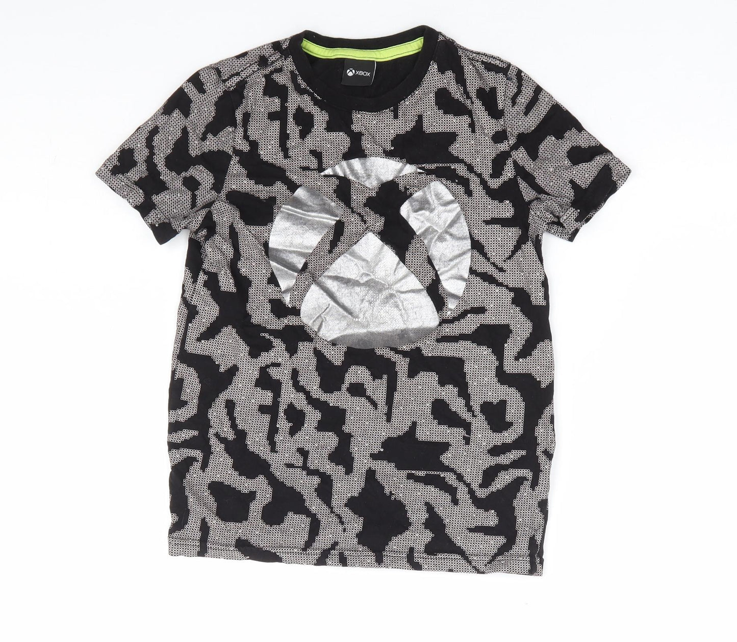 F&F Boys Black Camouflage 100% Cotton Basic T-Shirt Size 7-8 Years Round Neck Pullover - XBOX