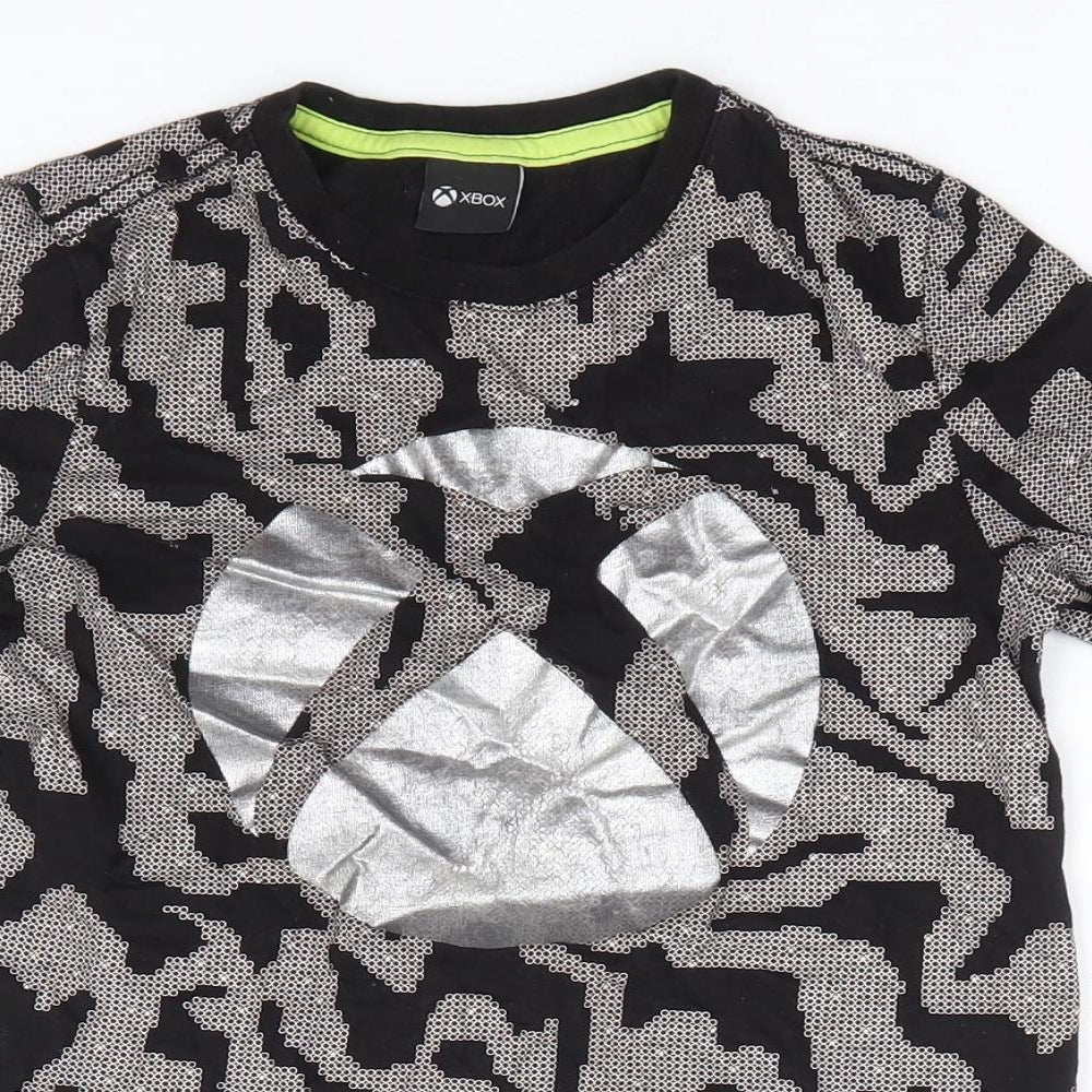 F&F Boys Black Camouflage 100% Cotton Basic T-Shirt Size 7-8 Years Round Neck Pullover - XBOX