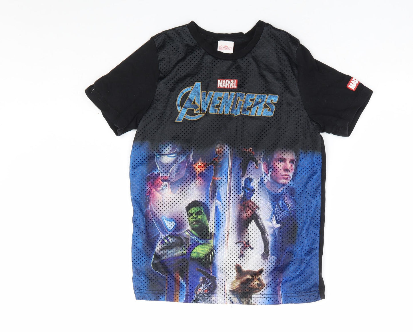 F&F Boys Black 100% Polyester Basic T-Shirt Size 9-10 Years Round Neck Pullover - Avengers