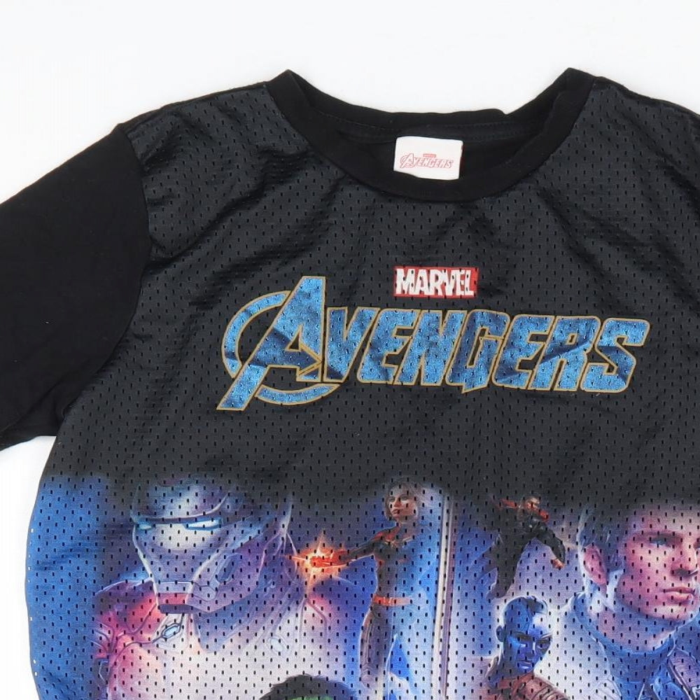 F&F Boys Black 100% Polyester Basic T-Shirt Size 9-10 Years Round Neck Pullover - Avengers