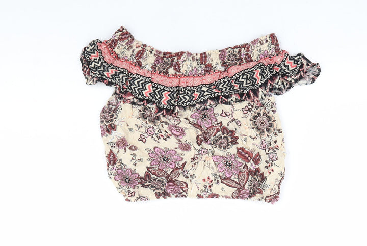 New Look Womens Multicoloured Floral Viscose Cropped Blouse Size 10 Off the Shoulder