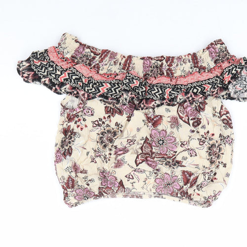 New Look Womens Multicoloured Floral Viscose Cropped Blouse Size 10 Off the Shoulder
