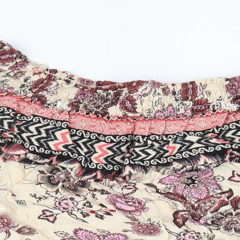 New Look Womens Multicoloured Floral Viscose Cropped Blouse Size 10 Off the Shoulder