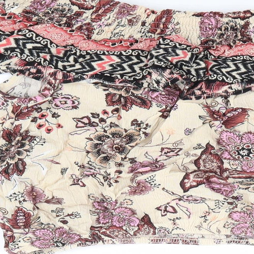 New Look Womens Multicoloured Floral Viscose Cropped Blouse Size 10 Off the Shoulder