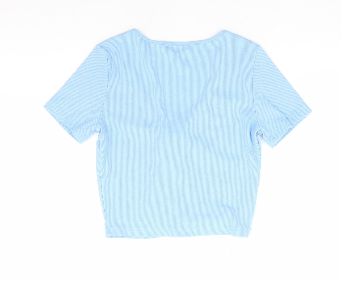 SheIn Womens Blue V-Neck Polyester Shrug Jumper Size XS - Ribbed Tie Front