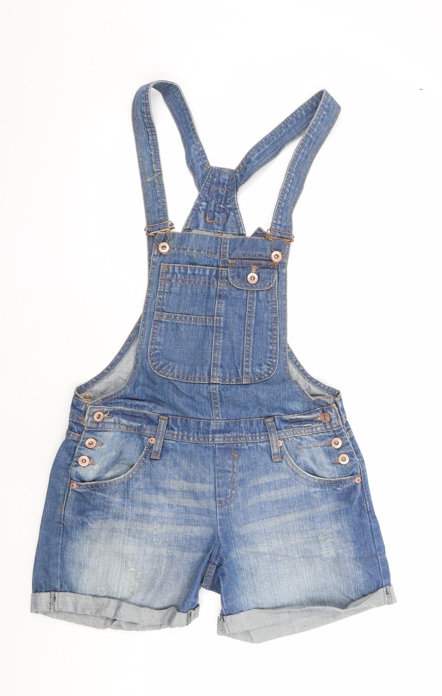 River Island Womens Blue 100% Cotton Dungaree One-Piece Size 8 L6 in Button