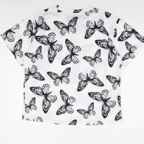 SheIn Womens White Geometric Cotton Basic T-Shirt Size XS Round Neck - Butterfly