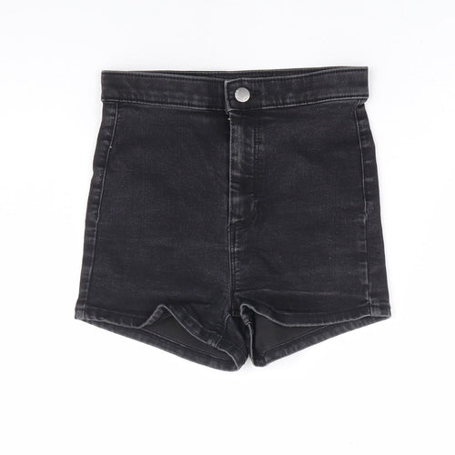 Topshop Womens Black Cotton Hot Pants Shorts Size 8 L3 in Regular Zip