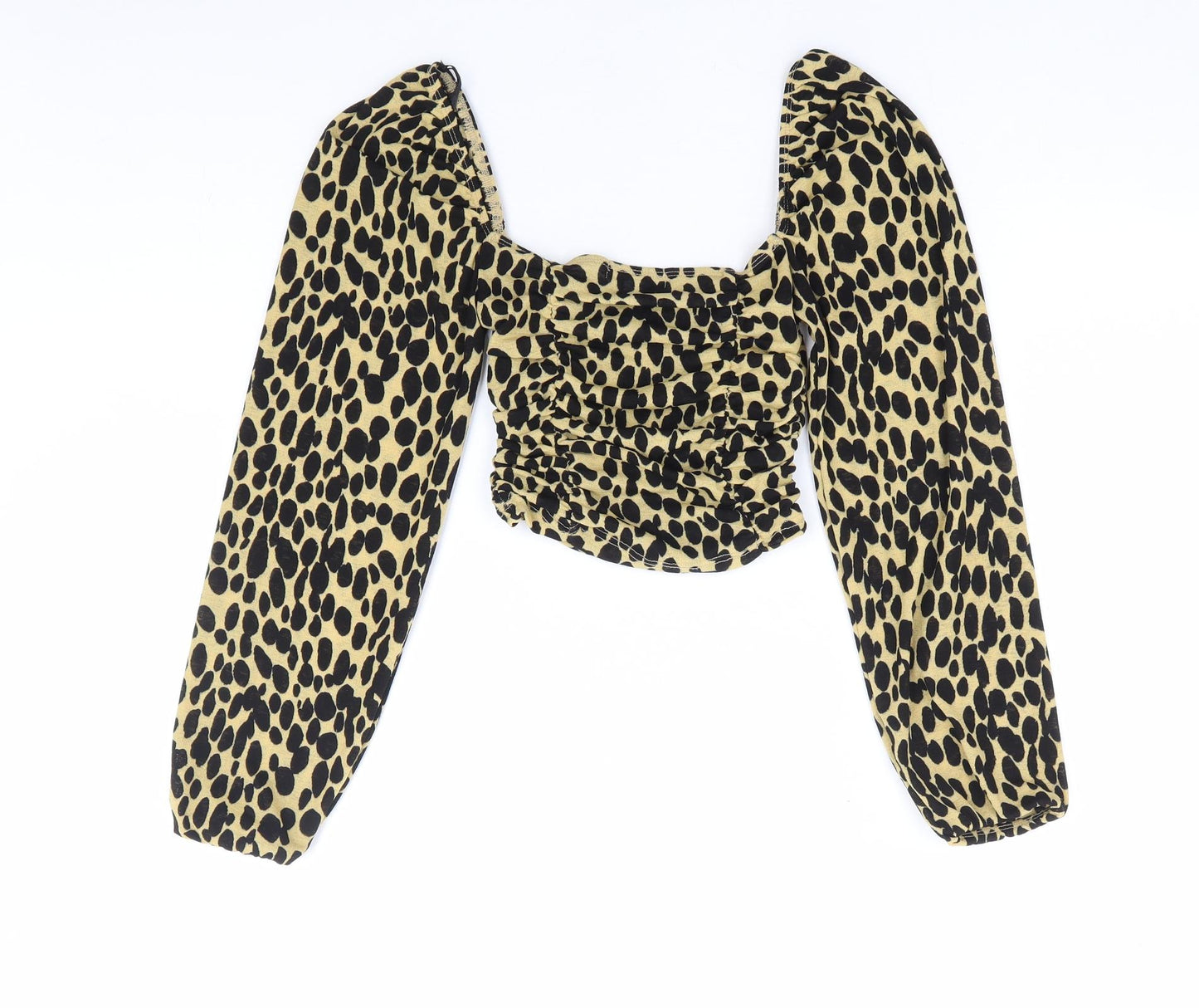 Topshop Womens Brown Animal Print Polyester Cropped Blouse Size 6 Square Neck - Ruched Leopard Print