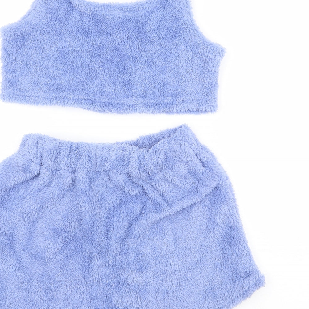 Preworn Womens Blue Solid Polyester Top Lounge Set Size S - Fluffy