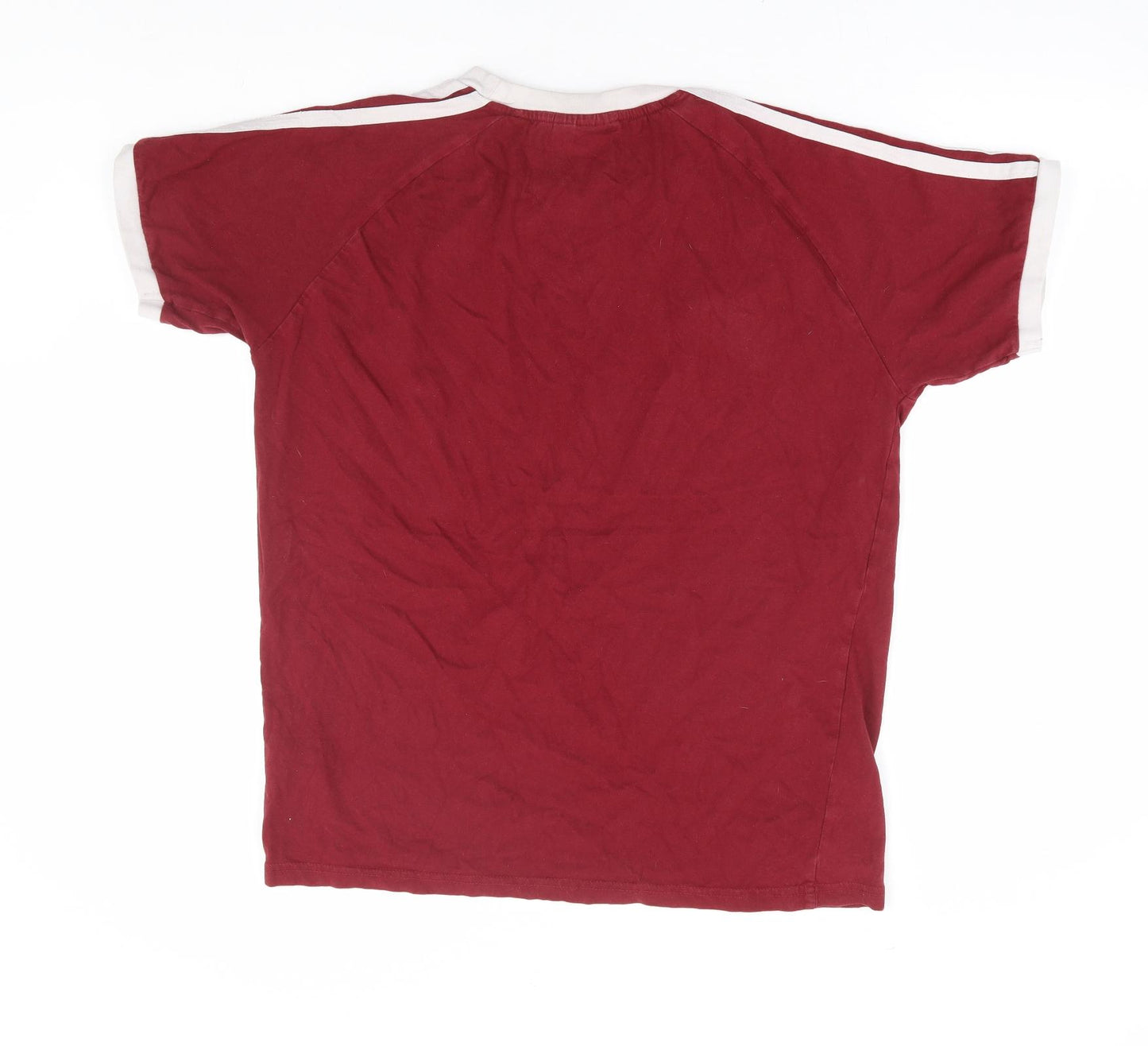 adidias Womens Red 100% Cotton Ringer T-Shirt Size L Round Neck