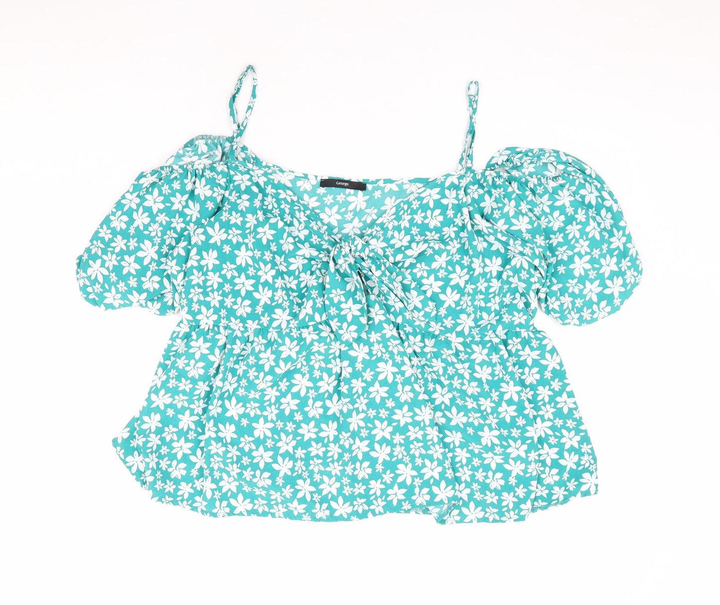 George Womens Green Floral Polyester Basic Blouse Size 22 Sweetheart - Cold Shoulder