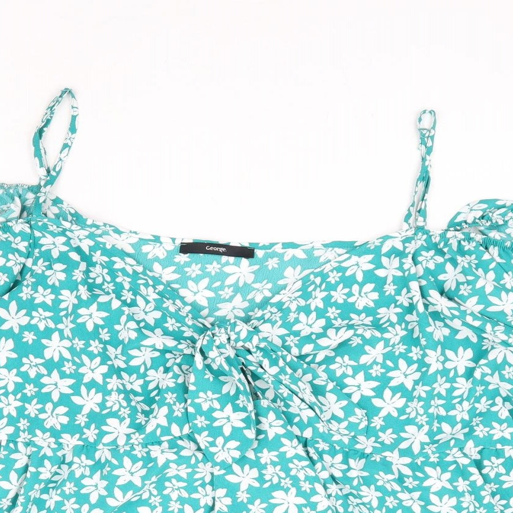 George Womens Green Floral Polyester Basic Blouse Size 22 Sweetheart - Cold Shoulder