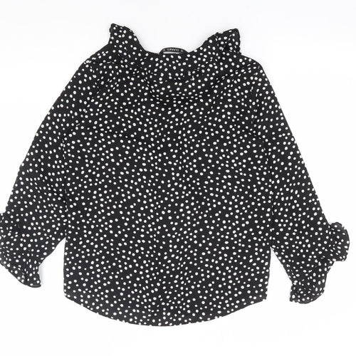 Dunnes Stores Womens Black Polka Dot Polyester Basic Blouse Size 10 V-Neck