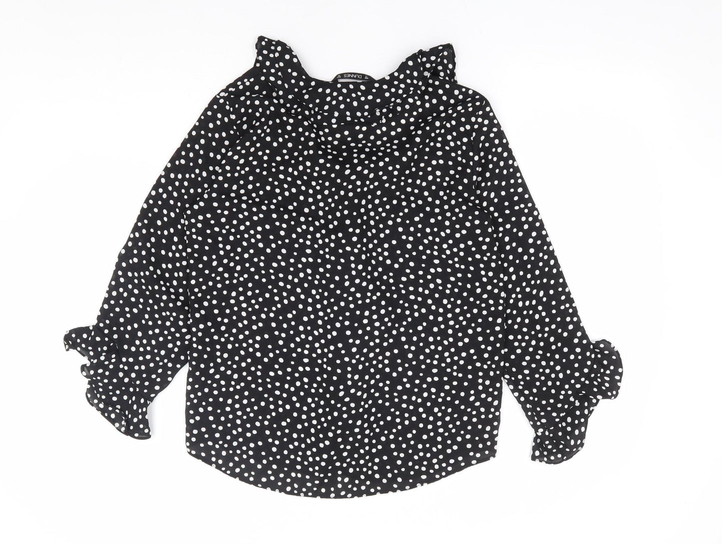 Dunnes Stores Womens Black Polka Dot Polyester Basic Blouse Size 10 V-Neck
