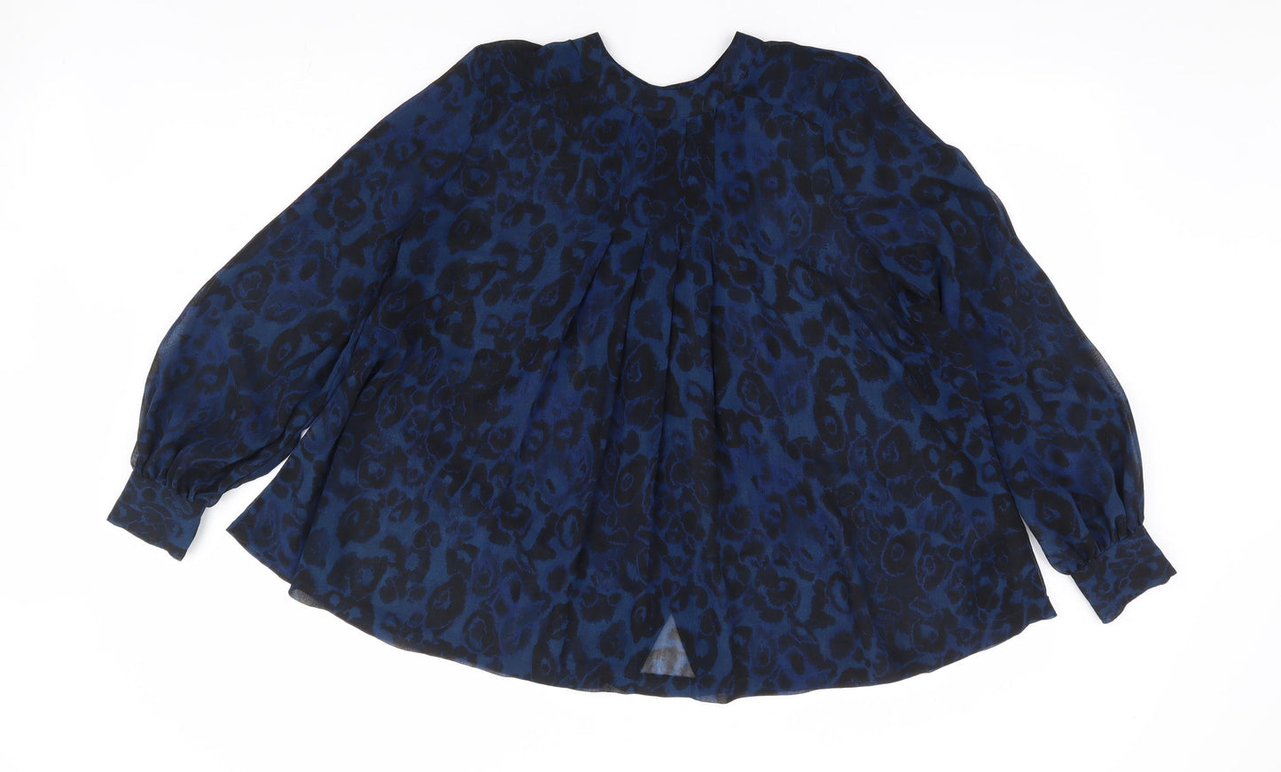 NEXT Womens Blue Animal Print Polyester Jersey Blouse Size 10 Crew Neck - Pleat Front